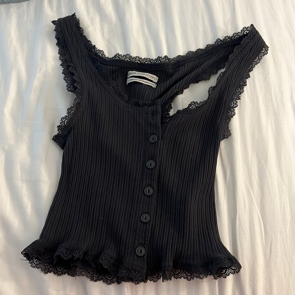 Urban charcoal grey lace lined tank top.